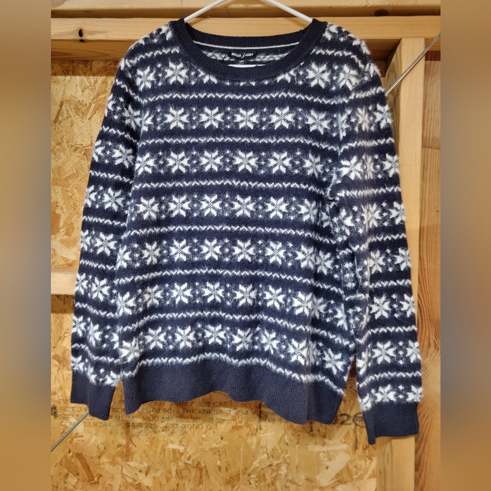 Nautica Jeans NWT Mens Winter Sweater Wool Blend Snowflakes Navy Blue Size Large